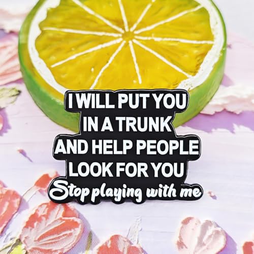 Image of I'll Put You In A Box And Help People Find You, Stop Playing With Me Funny Quote Lapel Enamel Pin for Backpack, Hat, Clothes