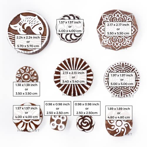 Image of Set of 10 | Round Shape Multi Design Blocks for Scrapbooking | Wooden Handmade Stamps for Project Designing | Fabric Textile | Clay | Pottery Craft