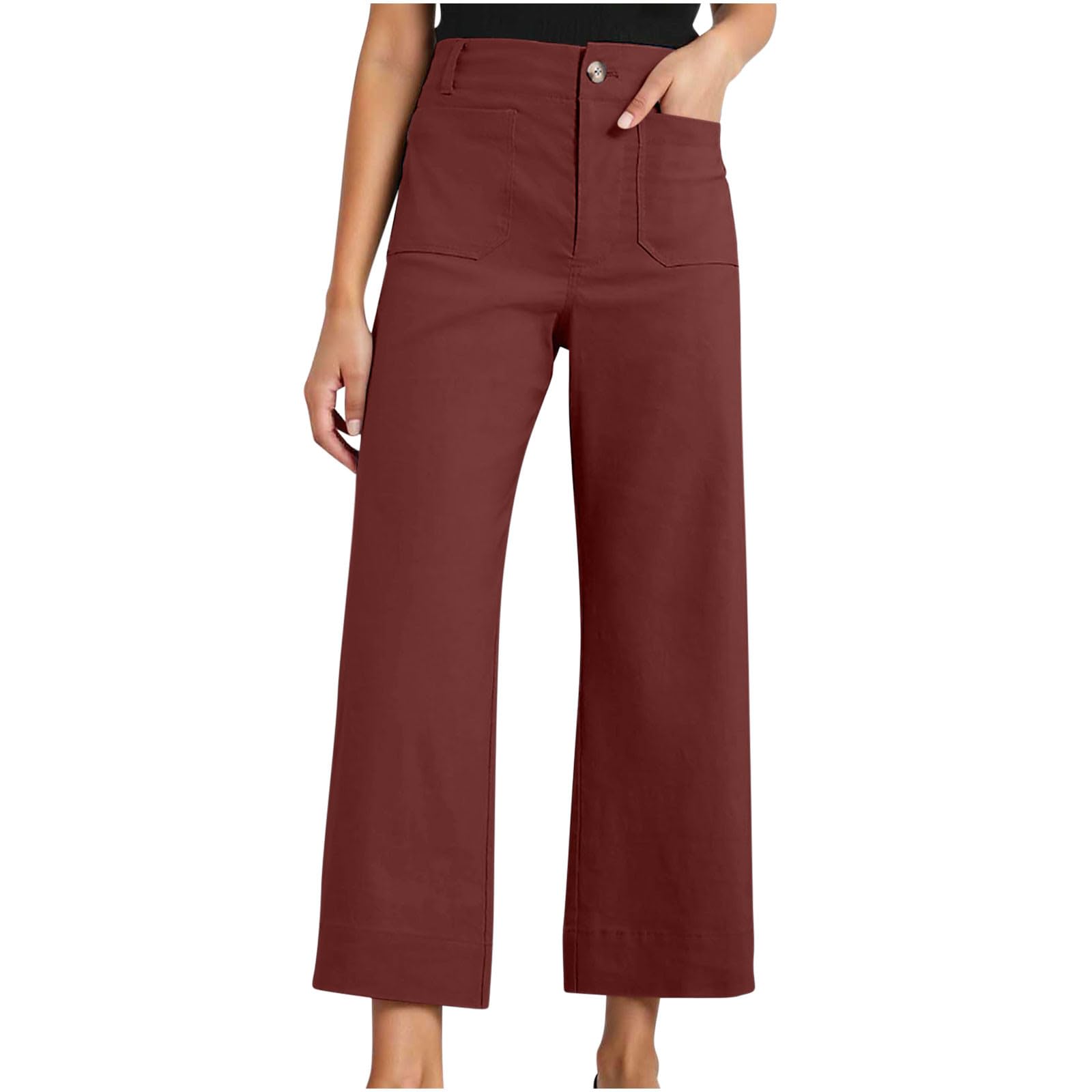 Womens Straight Leg Dress Pants Fahion 2025 High Waisted Button Down Stretchy Business Work Trousers with Pockets