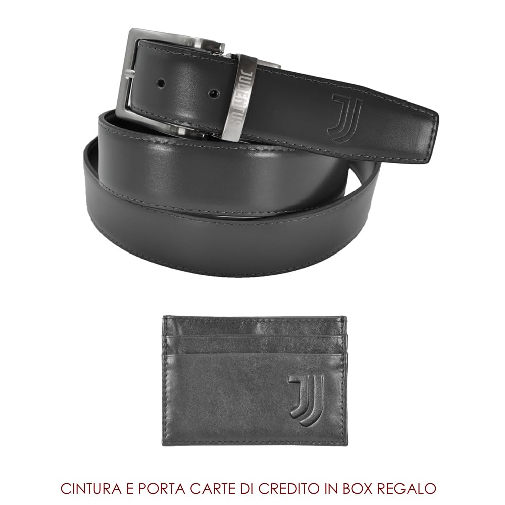 JUVENTUS Set de regalo con cinturón de piel y tarjetero de crédito, elegante caja de regalo oficial, negro, accesorios para hombre