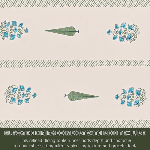 Image of Kuber Industries 13x72 Inch Dining Table Runner for Home Decor | 6 Seater Cotton Table Protecter Use for Kitchen & Buffet Cabinet | Tulips - White & Blue