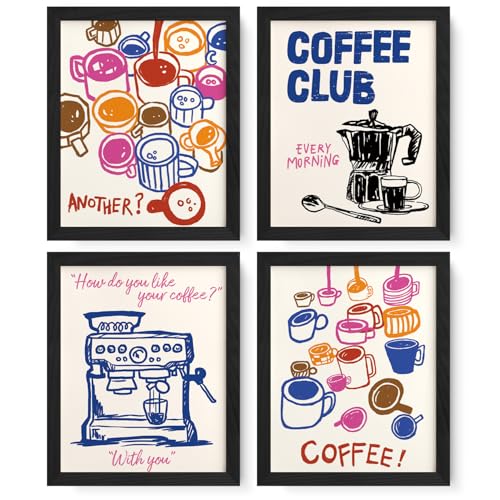JXREQ Trendy Vinatge Kitchen Coffee Bar Decor Wall Art Prints Set of 4, Home Kitchen...