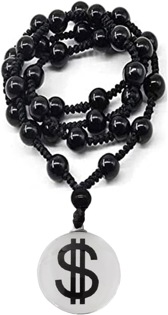 M Men Style Dollar Sign Money Wealth Black And White Crystal And Cotton Dori Necklace Chain For Men And Women SMa202256