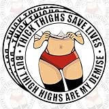 Pack 3PCS 3 Inches - Thick Thighs Save Lives But Thigh Highs are My Demise Sticker Sarcastic Quote Waterproof Vinyl Sticker for Water Bottle, Phone Case, Helmet, Laptop Decor Decal Birthday Gift