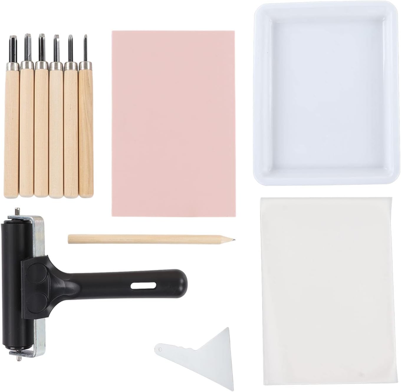 Stamp Making Kit with 6 Carving Knives Tracing Paper Roller and Storage Box for DIY Rubber Stamp Carving Beginners
