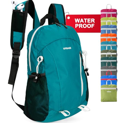 VPBAGE 15L Water-resistant Hiking Daypack, Small Backpack Travel Outdoor, Lightweight Day Pack with Tool Loops