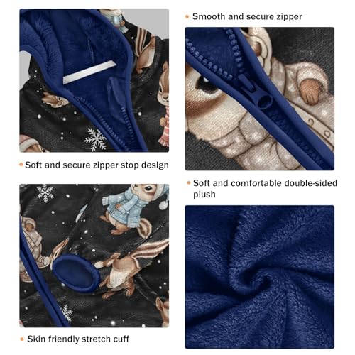 Cute Squirrels in Winter Clothes Toddler Fleece Jacket Girl Boys Hooded Fleece Jacket Coat Warm Outwear Zip-up 3-10T3