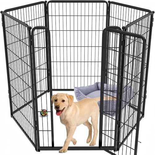 Pakabi ペットフェンス ペットケージ 折りたたみ式 中型犬と大型犬に最適 屋内でも屋外でも使用可能 組み立て簡単 軽量 持ち運び簡単 (幅60cm×高さ60cm 6枚,ブラック)