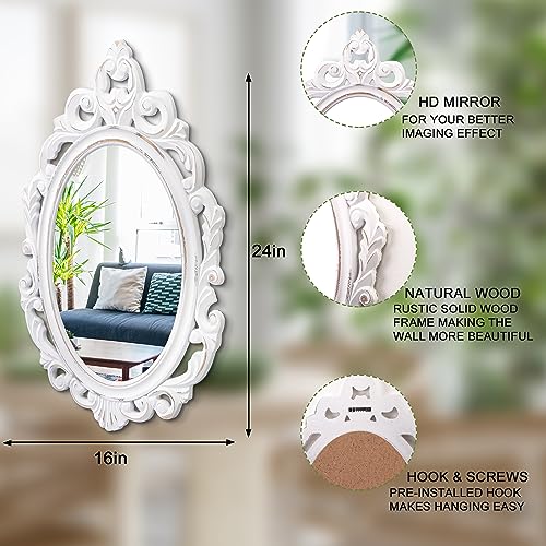 24" x 16" White Baroque Style Oval Wall Mirror - Image 3