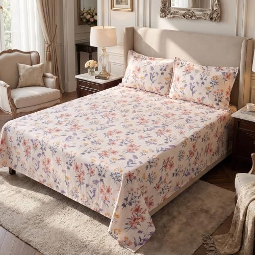 Image of Home Elegance from House of Mytrident | Linen Feel Bed Sheet for Double Bed King Size with Two Pillow Covers | Ultrasoft | Floral 274cm x 250cm | myTrident - Inlet Yellow