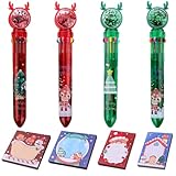 AMSNINK Weihnachtsgeschenke Kleinigkeiten, Kugelschreiber Weihnachten,8 * 10-In-1 Weihnachten Kugelschreiber + 4* Haftnotizen Schöner Mitgebsel Einziehbarer 10 Farben Mehrfarbig Stifte