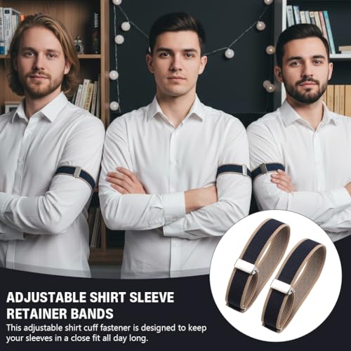 Image of GUSTAVE 1 Pairs Shirt Sleeve Garters, Stretchy Anti-Slip Armbands Sleeve Holder, Fashion Metal Bartenders Arm Garters for Men Women Fixing Long Sleeves