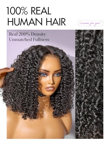 Image of LUVME HAIR 7x6 HD Lace All-Day Comfort Burmese Messy Curly Wig PartingMax Lace Wigs Lace Front Wigs Human Hair Pre Cut Plucked Lace Frontal Glueless 18 Inches Natural Black Color