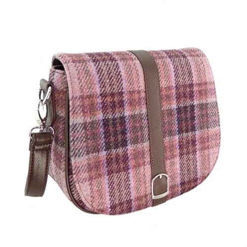 Image of Glen Appin Women's Harris Tweed Beauly Shoulder Casual Bag Adjustable Strap Tartan Pattern Birthday Gift Mothr's day (Pink /Burgundy Check)