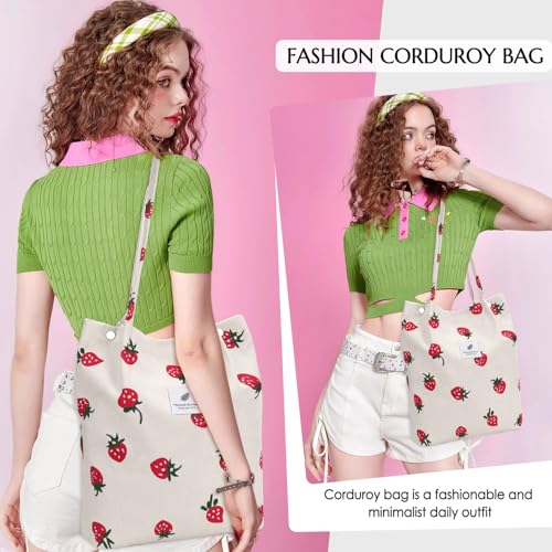 Image of Ayieyill Corduroy Tote Bag for Women Canvas Shoulder Cord Purse with Inner Pocket
