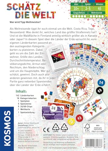 Kosmos 682866 Schätz die Welt, Wer Wird Wett-Weltmeister? Geografie-Spiel über die Länder der Erde, ab 10 Jahre, für 2 - 5 Personen, Gesellschaftsspiel Multicolor