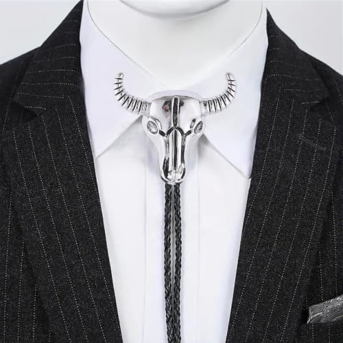 Image of Cowboy Bolo Tie for Men, Vintage Cow Skull Bolo Tie Necklace Native American Necktie for Men Women
