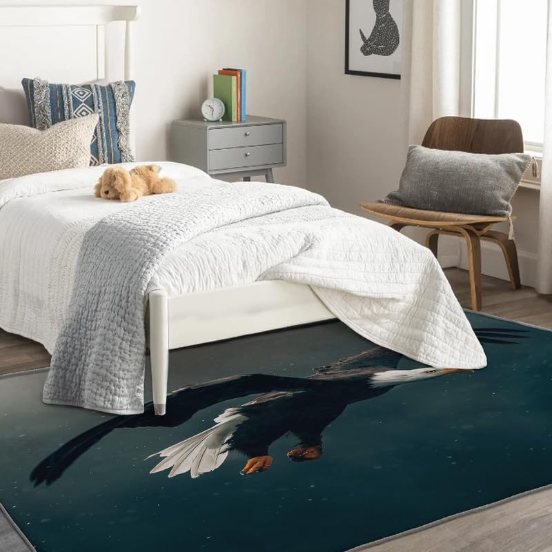 Miniatura 3 de Alfombras de águila calva para dormitorio, sala de estar, alfombra de animales de pájaros, 5 x 8 pies, lavable, antideslizante, suave, alfombra de