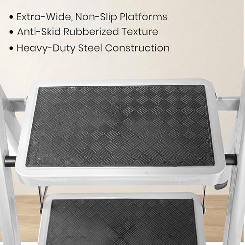 Image of Casa Copenhagen White 5 Step Ladder for Home Use with Built-in Tool Tray | Heavy Duty D Shape Rods | Ultra Large Platform | Wide Rubber Feet | 150Kg Capacity Foldable Ladder - 7 Years Warranty