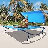 Top 10 Best Outdoor Double Chaise Lounge Reviews & Comparison | Updated 2 Outdoor Double Chaise Lounge Bed with Canopy & Headrest Pillow, Patio Portable Leisure DayBed Lounge with Portable Wheels for Deck, Indoor, Yard, Poolside, Sun Room (Blue)