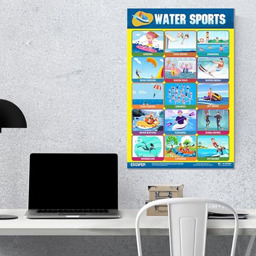 Image of ESCAPER Water Sports Educational Charts (11.5 x 17.5 inches), 300 GSM Paper, Laminated, Self Adhesive Back, Kids Learning Posters, Perfect For Home Schooling, Nursery Students
