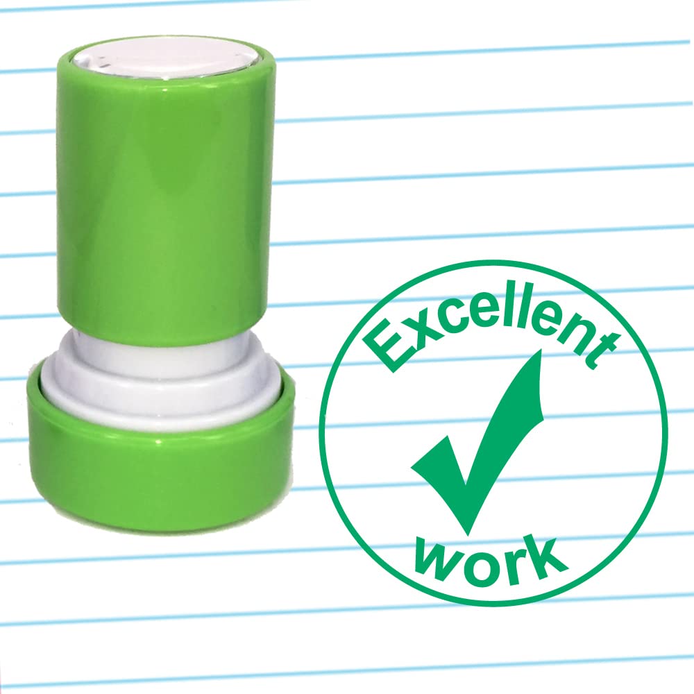 Xclamations Green Excellent Work Teacher Stamp. 22Mm, Self-Inking Quality School Stamp. Reinkable. Ink
