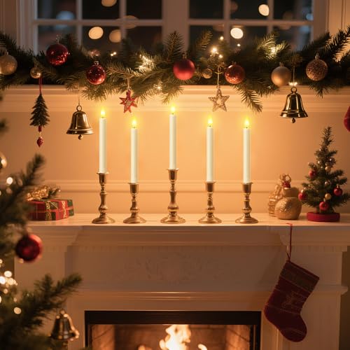 Image of Yme 10 PCS Flameless Taper Candles with Dusk to Dawn Sensor, 7.2 inch Window Candles Battery Operated with Holders, LED Candle Sticks Christmas Window Lights for Christmas Halloween Holiday Home Decor