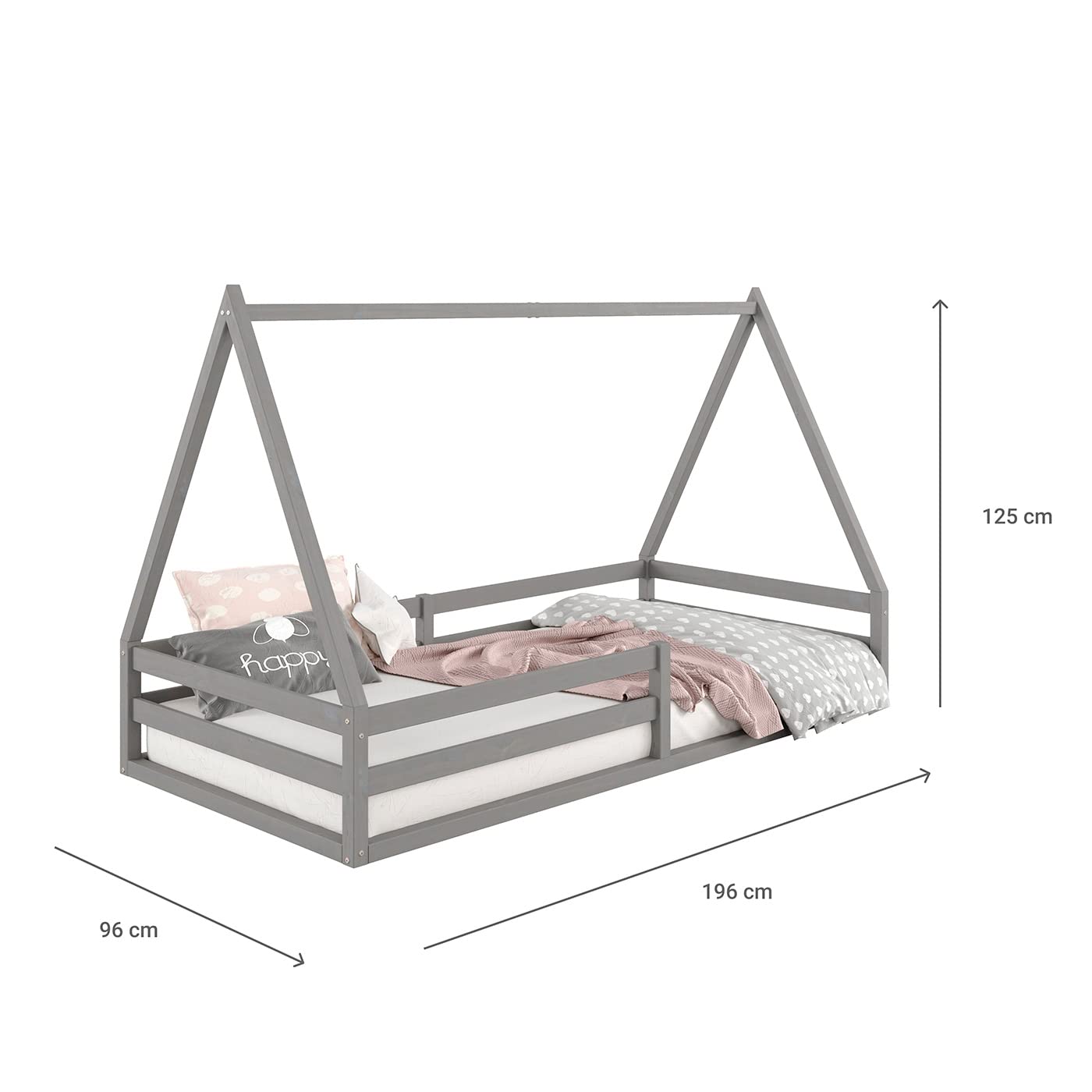IDIMEX Lit cabane SILA 90x190 cm, lit Simple Enfant 1 Place Type Montessori, en pin Massif Gris
