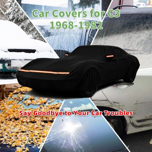 Image of Car Cover for Chevy Corvette C3 1968-1982, Custom Fit Waterproof All Weather Full Car Cover, Windproof Outdoor Cover with Driver-Side Zipper Door