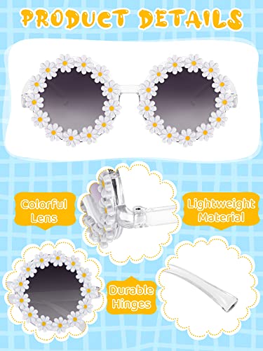 Flutesan 12 Pairs Daisy Sunglasses Bulk Flower Round Sunglasses for Funny Party Beach Party Eyewear(White Flower)3