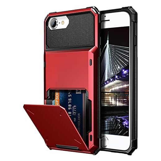 Vofolen for iPhone 6s Case iPhone 8 Wallet iPhone SE 2020 Case Credit Card Holder ID Slot Pocket Dual Layer Protective Bumper Rugged TPU Rubber Armor Hard Shell Cover for iPhone 6 6s 7 8 SE2 (Red)