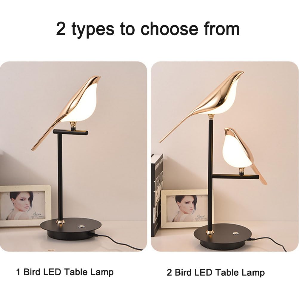 Lampara de Mesilla Táctil Dimmable Lampara de Mesa LED Diseño Pájaro Lámpara de Mesa Moderna Lámpara Pájaro Giratoria Ajustable Metal-Acrílico Lámpara de noche Pájaro para Dormitorio Salon,2 birds