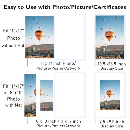 Image of JCJMY 11x17 Picture Frame White with 8x10 Mat, Display Photo 8x10 with Mat or 11 x 17 Without Mat, Wall Hanging Large 11x17 Poster Frame with Shatter Resistant Plexiglass, White