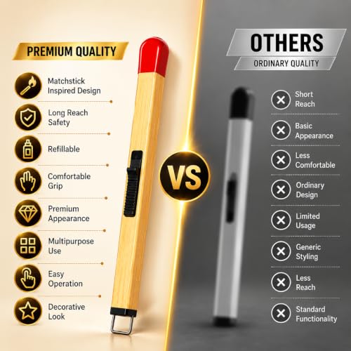 Image of I K IMPEX Match Stick Shaped Gas Lighter for Kitchen, Long Handle Butane Gas Lighter for Gas Stove, Candle & BBQ, Windproof Refillable Multipurpose Lighter for Home & Outdoor Use