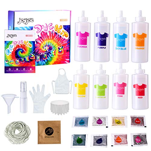 Tie Dye Kit for Kids,Joyjoz 16 Bags Pigment 8 Colors Tye Dye Kit for Adults and Kids,Fabric Dye with Rubber Bands,Gloves,Apron,DIY Art and Craft Kit for Clothing,T-Shirt,Tie Dye Party Supplies(120ml)