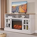 Innoflame Traditional 58" TV Stand with Electric Fireplace, Rustic Entertainment Center for TV up to 70", TV Cabinet w/Storage & Adjustable Shelves, Media Center for Living Room, White