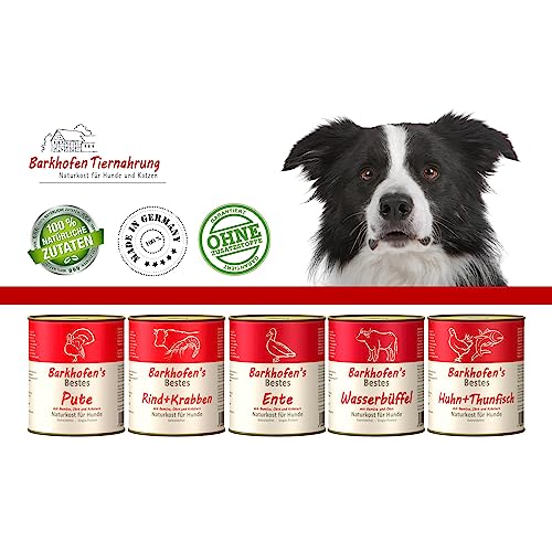 Barkhofen Tiernahrung Nassfutter für Ihren Hund 6X 800g – Hundefutter nass & getreidefrei mit Ente - Hunde Futter in Dosen ohne Getreide