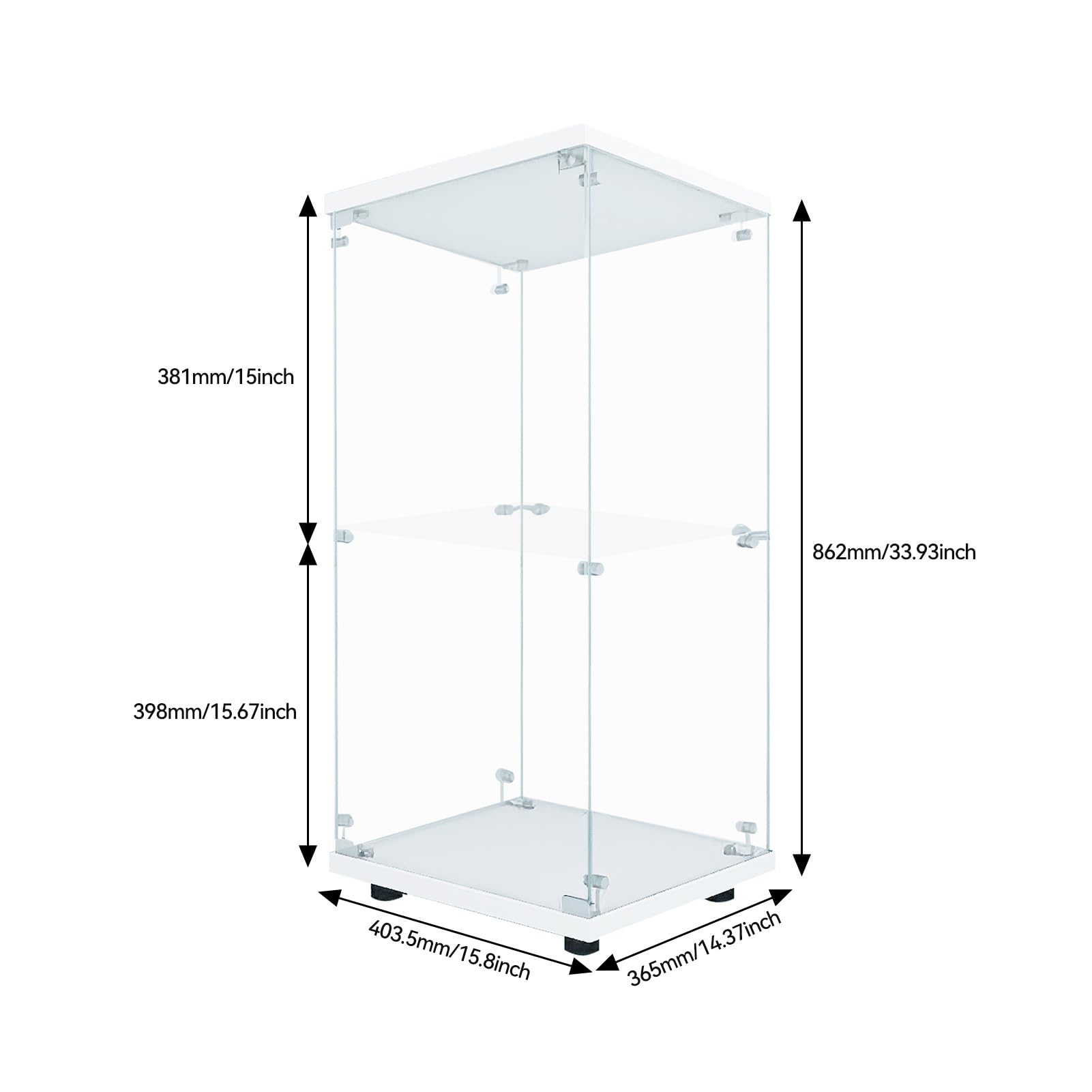 Vetrina in vetro, vetrina da collezione con LED, vetrina temperata moderna in vetro a 2 strati con serrature, trasparente vetrine su base per soggiorno, camera da letto, 40 x 36 x 86 cm (bianco)
