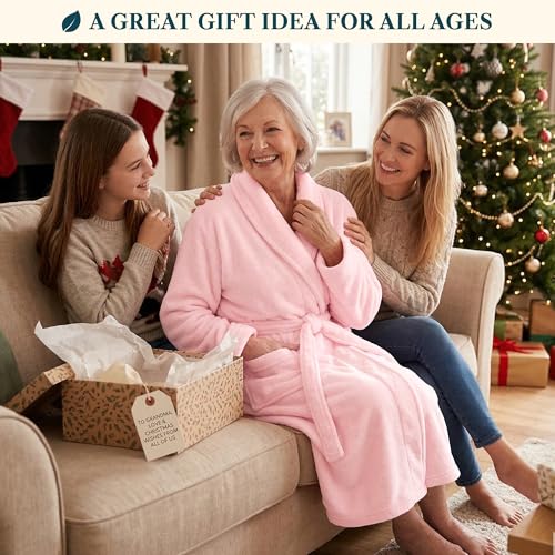 Image of PAVILIA Womens Robe Fleece Plush Soft, Fluffy Fuzzy Cozy Warm Bathrobe, Shower Spa House Long Robe for Women