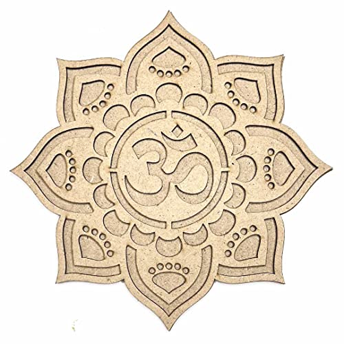 Image of Adikala MDF Om & Lotus Cutout Design with Base | Art Decor | Showpieces for Home Decor | Office | Wall Hanging Decoration Items 8.INCH-Set of 12