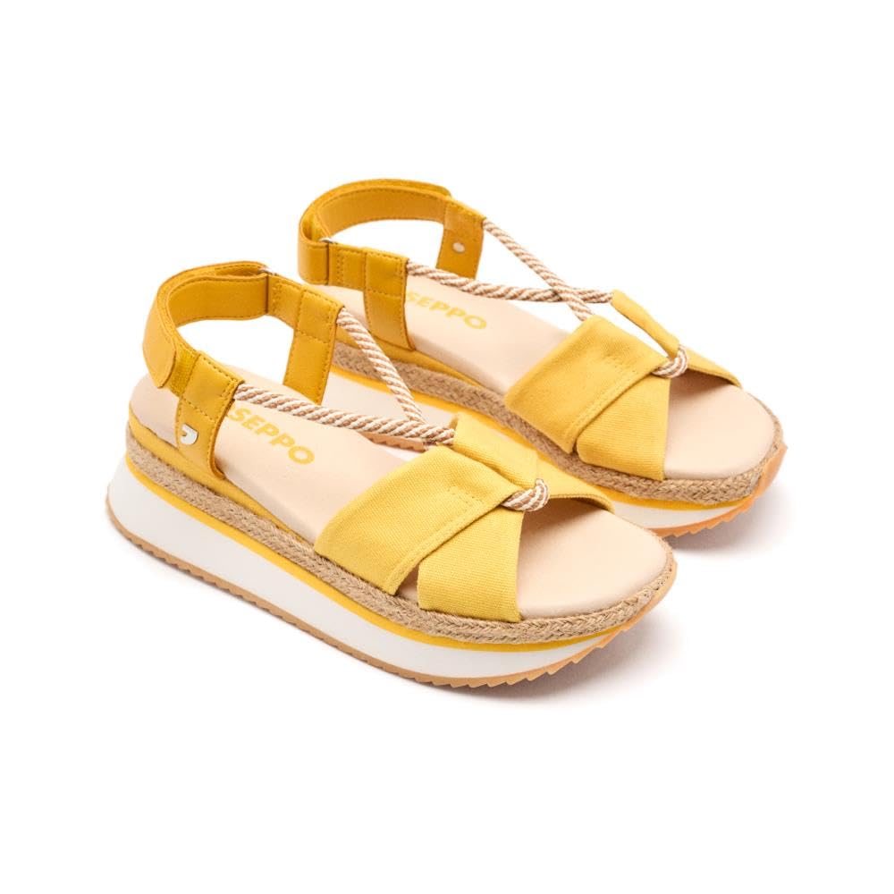 GIOSEPPO Ironton Raffia Platform Sports Sandals, Mustard yellow, 7 UK