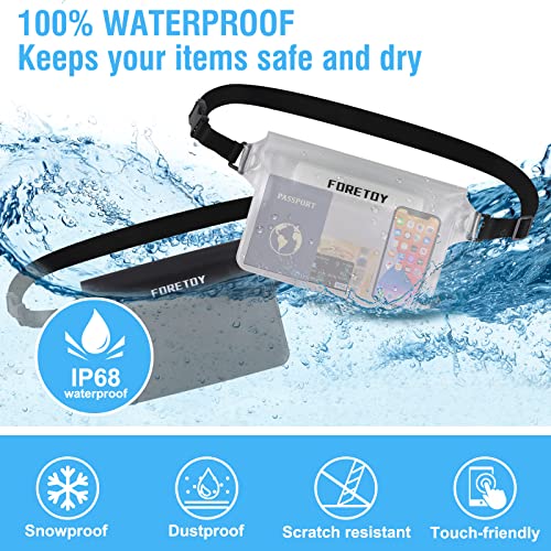 FORETOY wasserdichte Tasche 2 Stück wasserdichter Beutel mit verstellbarem Hüftgurt, wasserdichte Handyhülle wasserfeste Bauchtasche IP68 für Wassersport, Strand, Schwimmen, Boot, Fahren
