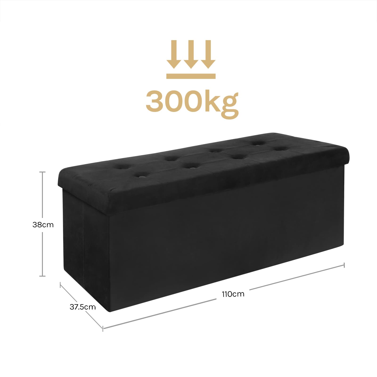 WOLTU Poggiapiedi Cassapanca Contenitore Scarpiera Pouf Sgabello Pieghevole Panca con Coperchio Sedia Bassa in Velluto Nero 110x37,5x38 cm
