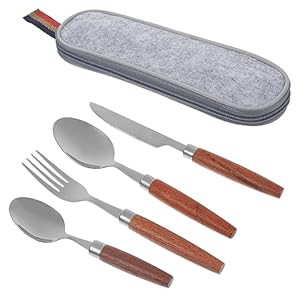 PartyKindom Edelstahl Besteckset mit Holzgriffen