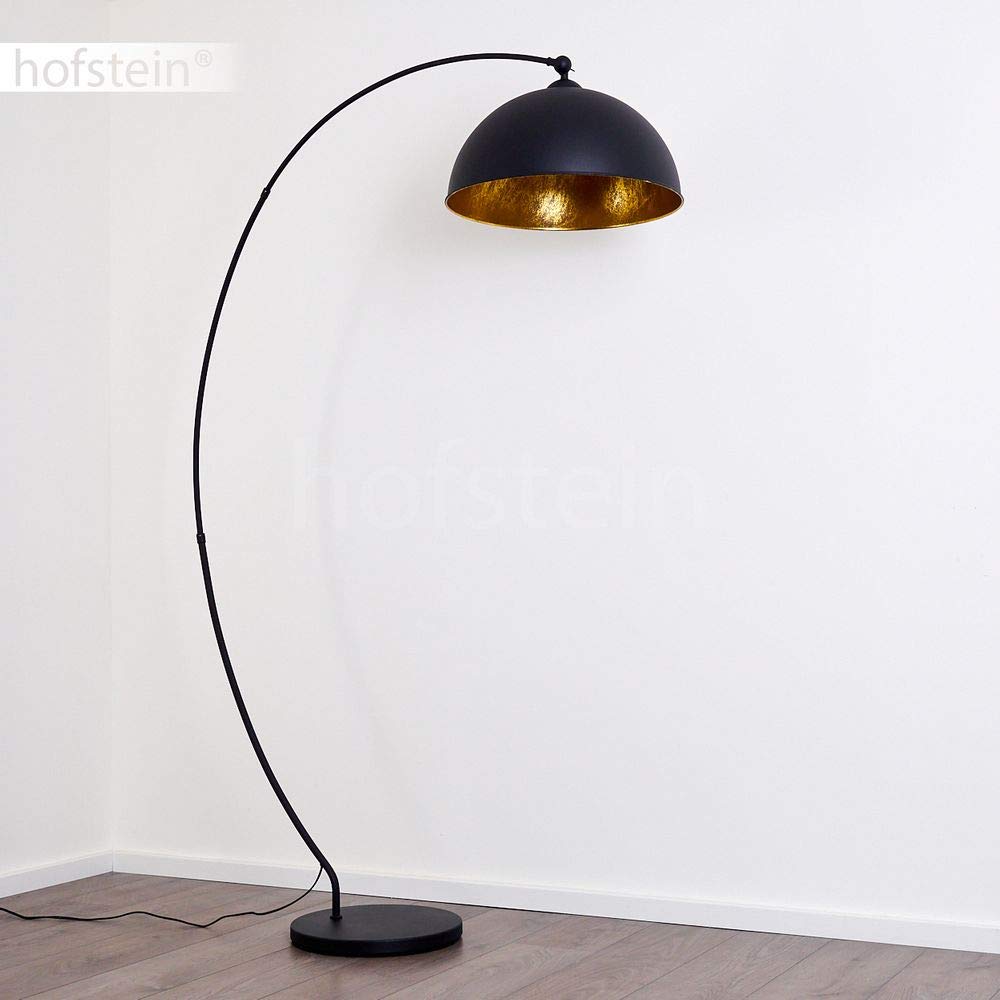 Stehlampe Miranda, Vintage Stehleuchte aus Metall in Schwarz/Gold, 1 x E27-Fassung, Leuchte im Retro-Design m. Fußschalter am Kabel in Blattgold-Optik, ohne Leuchtmittel