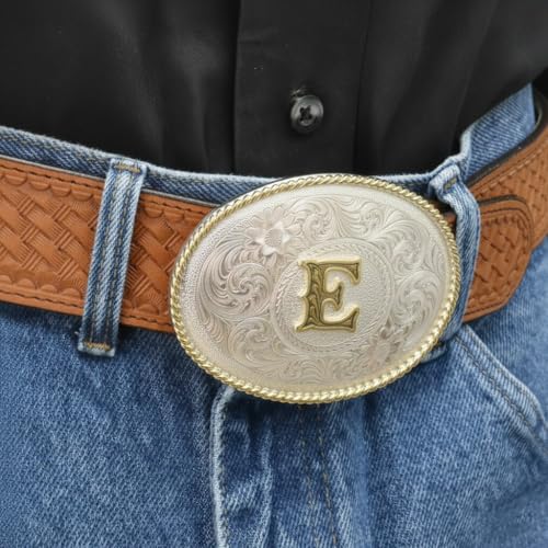 Image of Montana Silversmiths Initial Engraved Gold Trim Western Belt Buckle