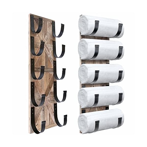 Autumn Alley Rustic Farmhouse Towel Rack for Rolled Towels – Stunning Barn Wood Farmhouse Bathroom Decor for Wall – Expertly Inlaid Wood with Matte Black Bar for Rustic Bathroom Decor