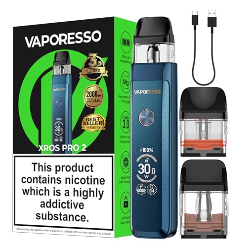 Vaporesso Xros Pro 2 Vape Pod Kit 30W Built in 2000mAh Mega Battery Compatible with XROS Pods Fast Charge 2ML No Nicotine (Storm Blue)