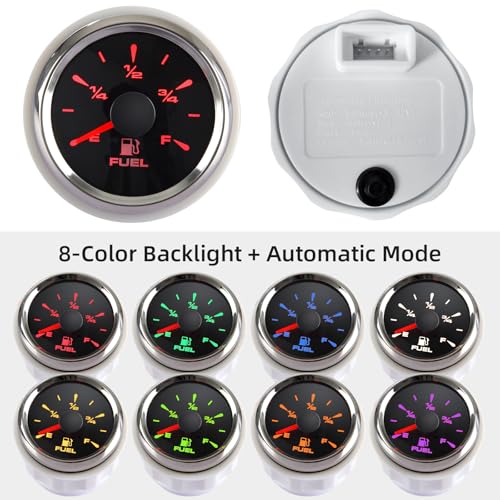 Image of Rupse Fuel Sending Unit with Gauge Kit 240-33 Ohm, 10mm High Precision Stainless Steel Fuel Sender for Boat, RV, Marine, Easy Installation, 8-Color Backlight Waterproof Fuel Level Gauge (8 inch(10mm)