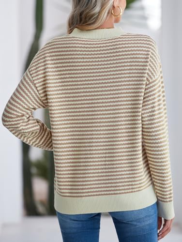Image of Famulily Womens Striped Color Block Hollow Out Knitted Sweater Long Sleeve Crew Neck Pullover Tops
